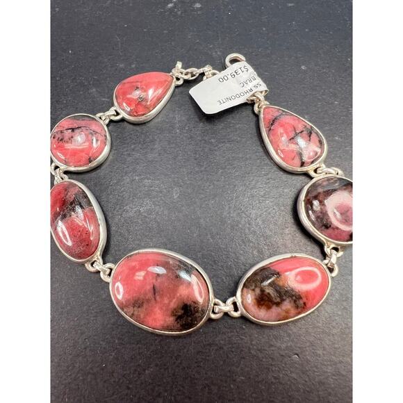 New Rhodonite free form sterling silver link bracelet - Picture 1 of 11